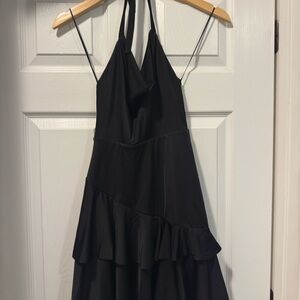 Princess Polly Halter Tiered Ruffle Mini  Black Dress
